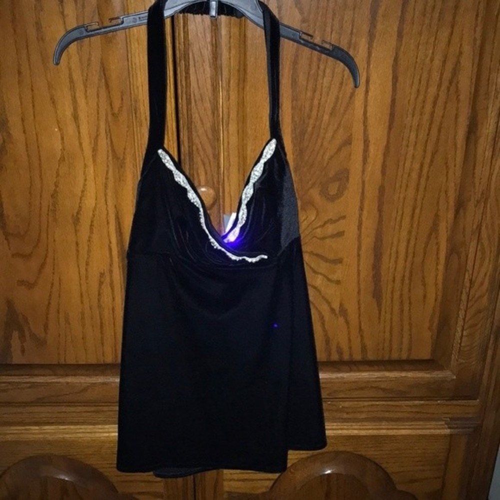 City Triangles Black Velvet and Rhinestone Halter Top